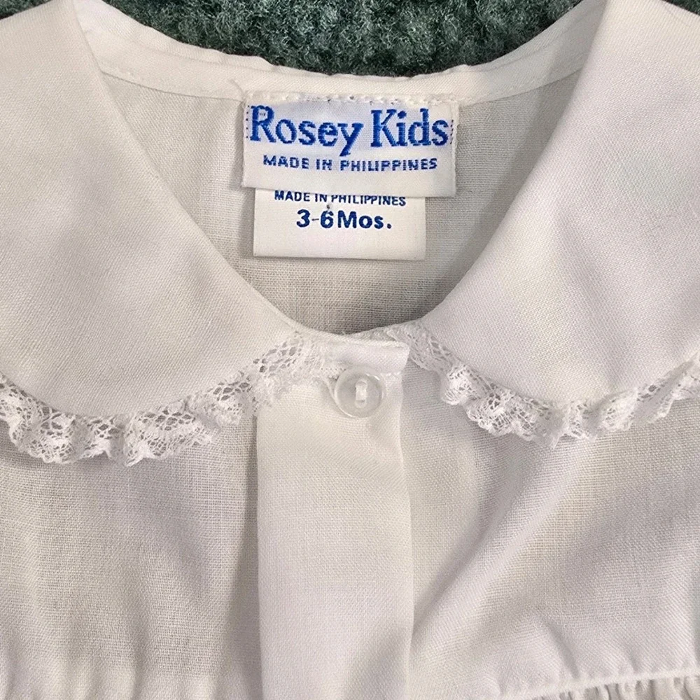 Rosey Kids Vintage White Smocked Floral Embroidered‎ Footed Pant Set 3-6 Mos NWT